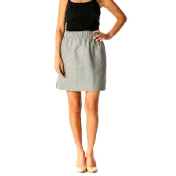 J.Crew Twee Linen Blend Metallic Champagne Elastic Waist Lined Mini Skirt Size 6 - Picture 1 of 10